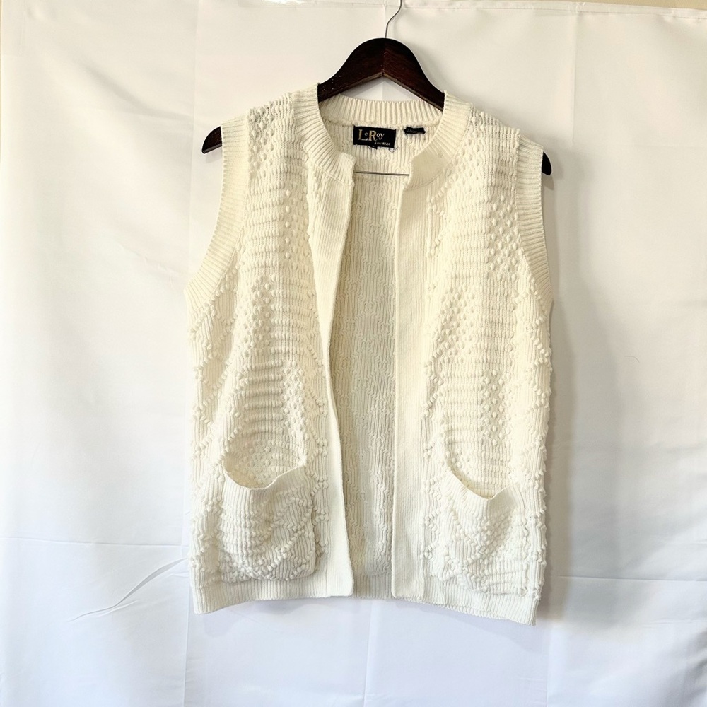 Textured Knit White Cardigan Sweater